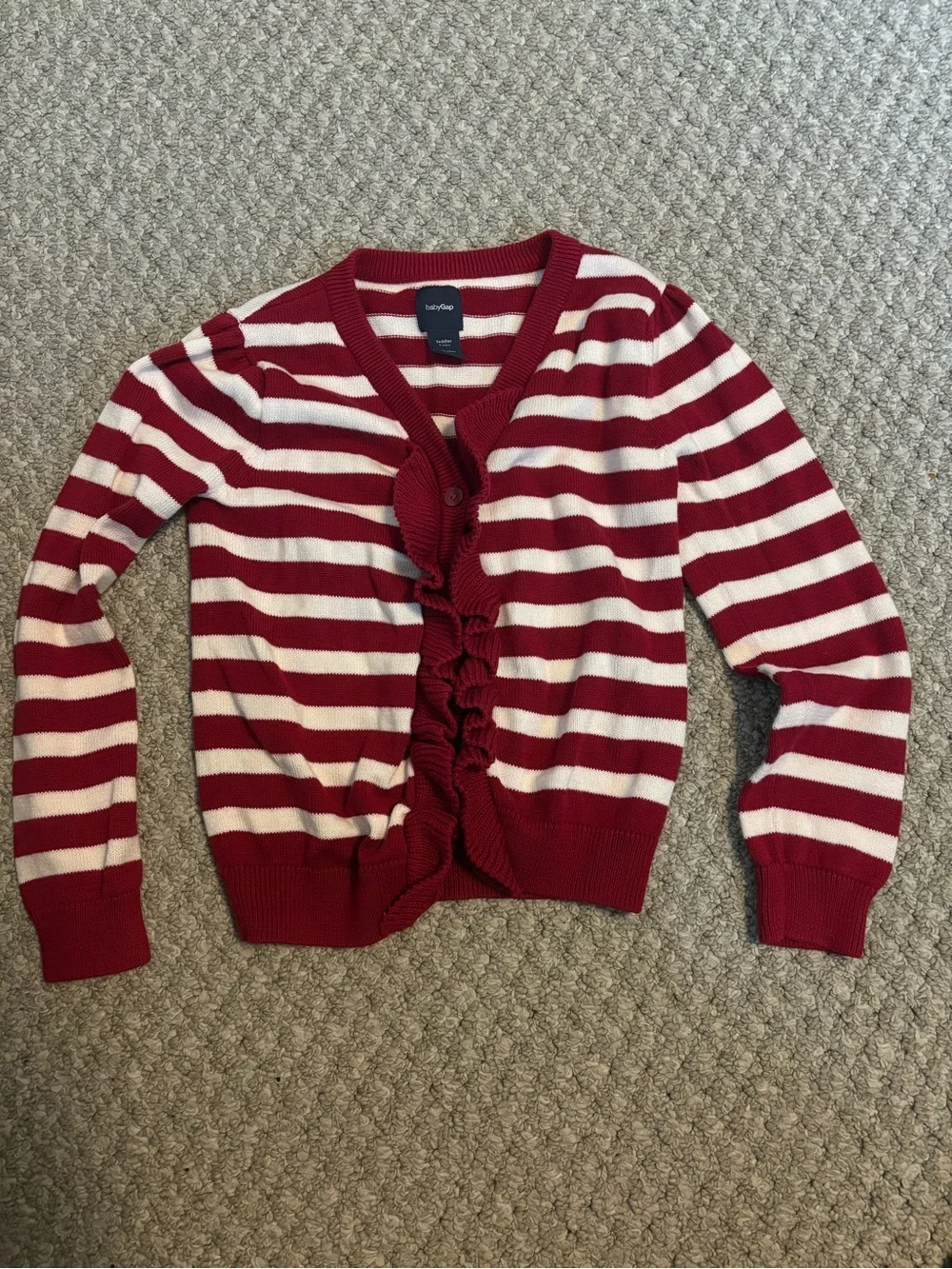 GAP Red and White Striped Cardigan with Red Tulle Skirt and Polka Dot Leggings